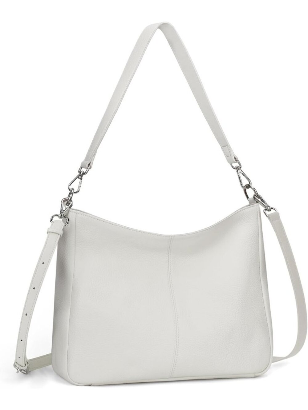 Women's White Genuine Leather Hobo Purses Crossbody Bag with 2 Shoulder Straps